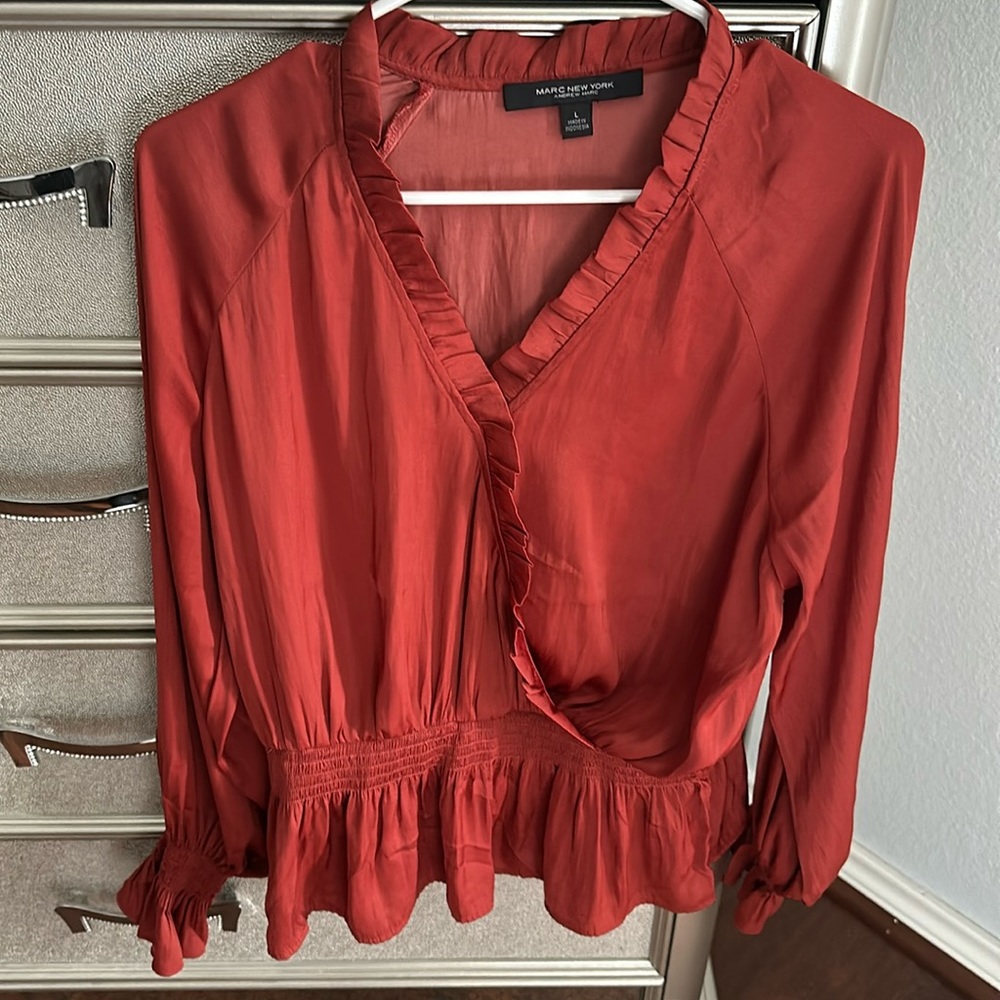 Marc New York Burgundy red long sleeve blouse